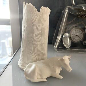 Susan Potts sculpture Resting under the Tree/Cow signed 1982 LE white porcelain